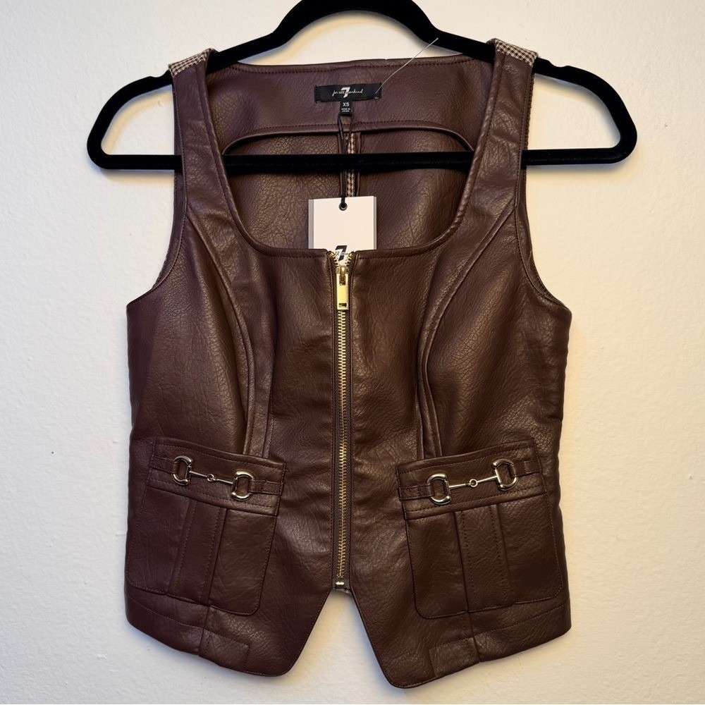 7 for all Mankind brown faux leather vest‎ with gold horsebit accents